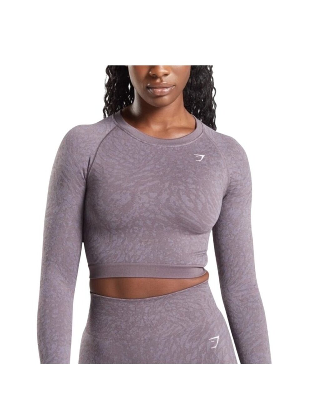 Gymshark Womens Medium Long Sleeve Lace-Back Crop Top Dark Purple Pattern